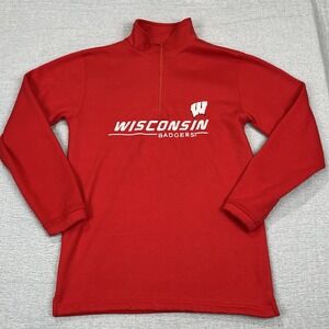 Pro Edge Wisconsin Badgers Red‎ Quarter Zip Pullover Fleece Mens Size S NCAA